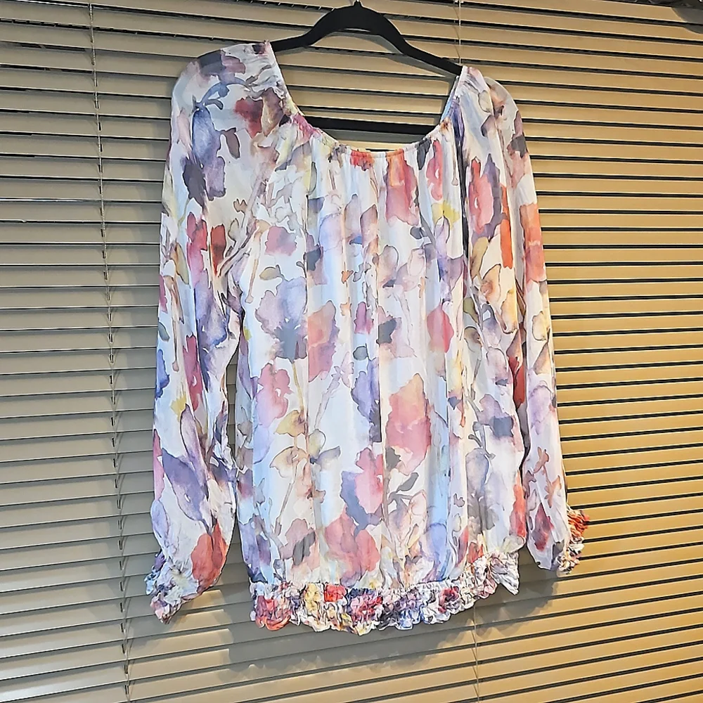 Breezy Silk blouse L / XL, lots of volume, elasticated waist looks great w jeans - Picture 12 of 12